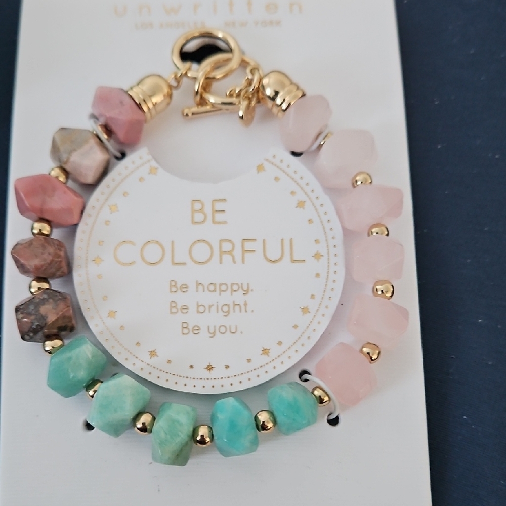 Unwritten Pink and Green Beaded Bracelet